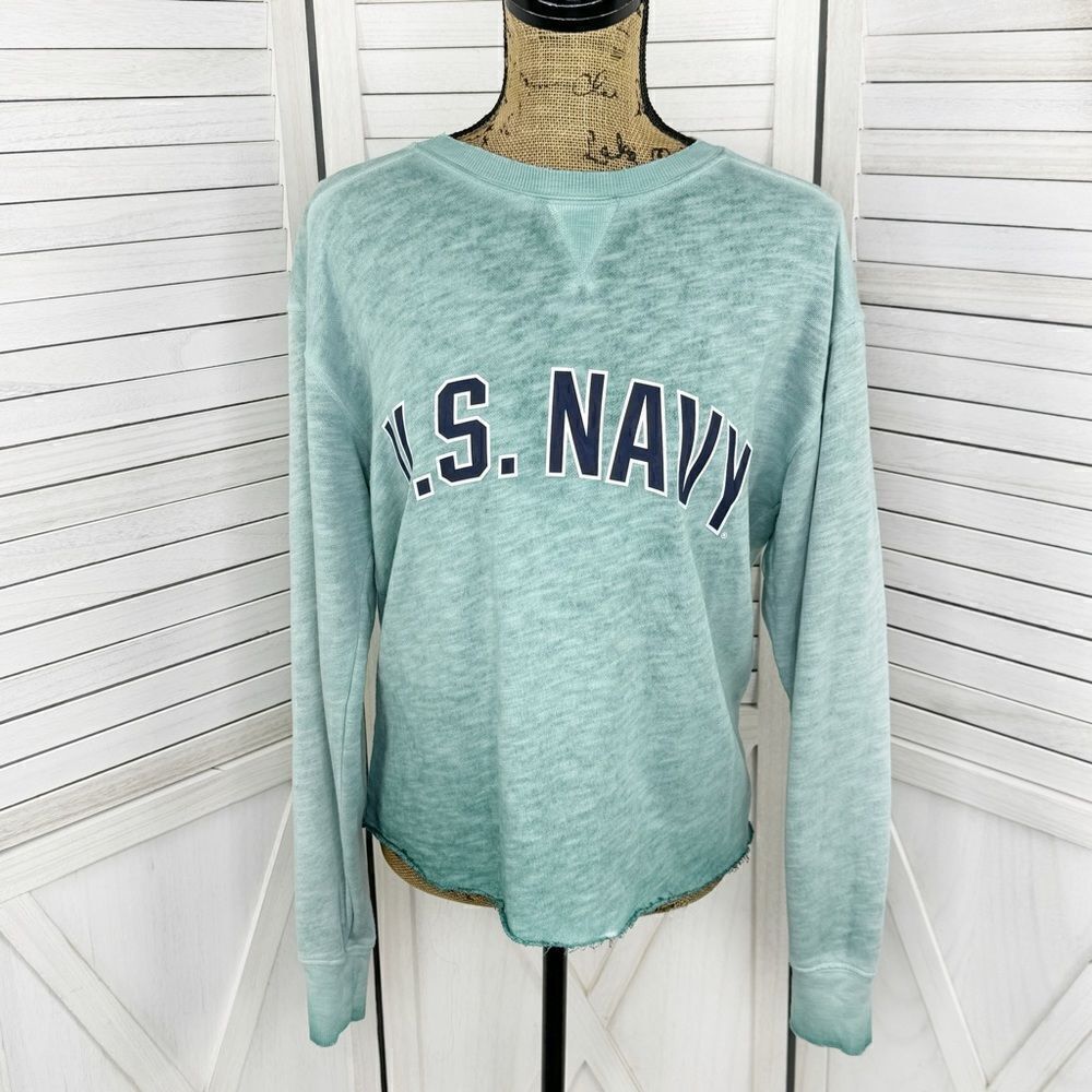 Pink Victoria's Secret Collab US Navy‎ Distressed Pullover Shirt Green XS